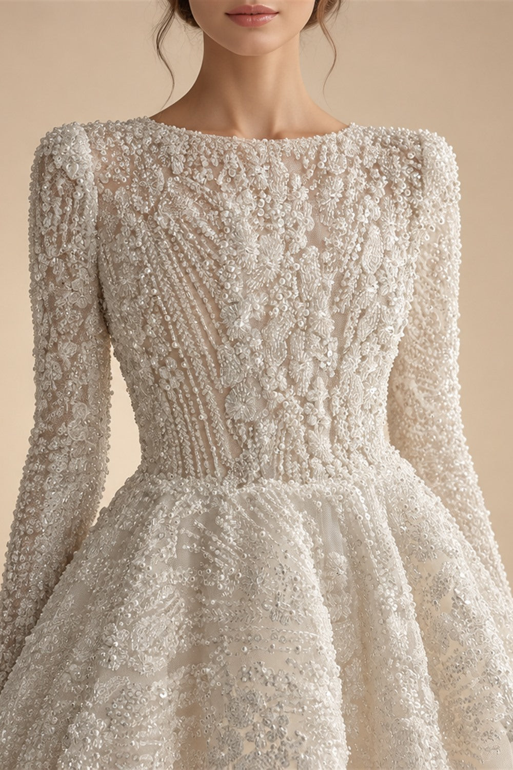 Luxury Sequin Pearl Long Sleeve Ball Gown Wedding Dress ZP186
