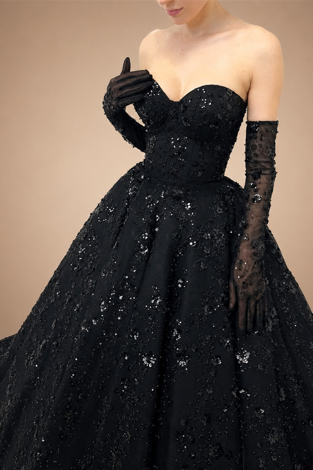 Black Luxury Gothic Sequin Ballgown Tulle Wedding Dress  ZP030