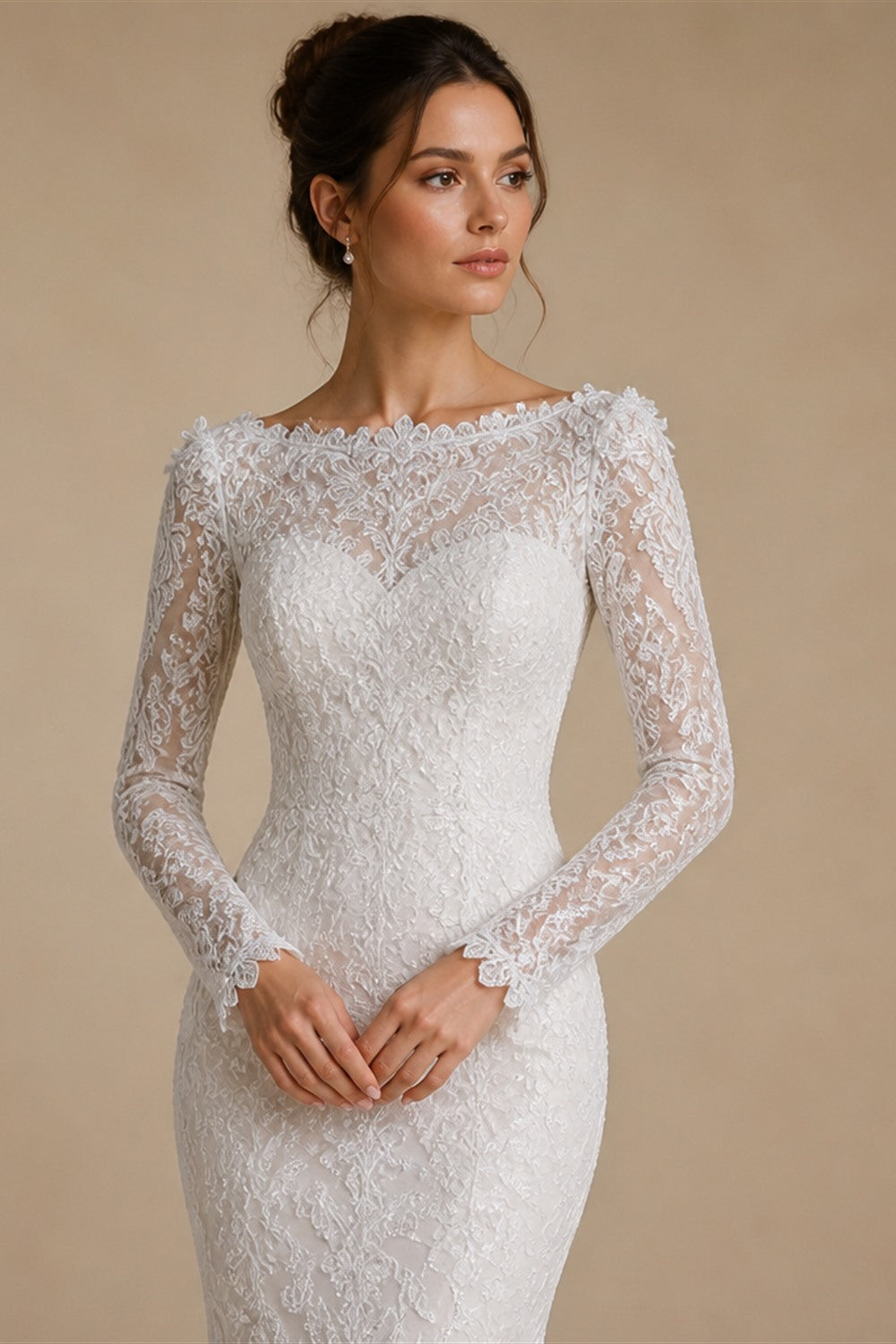Off White  Lace Stunning Feminine Mermaid Wedding Dress Train  ZP036