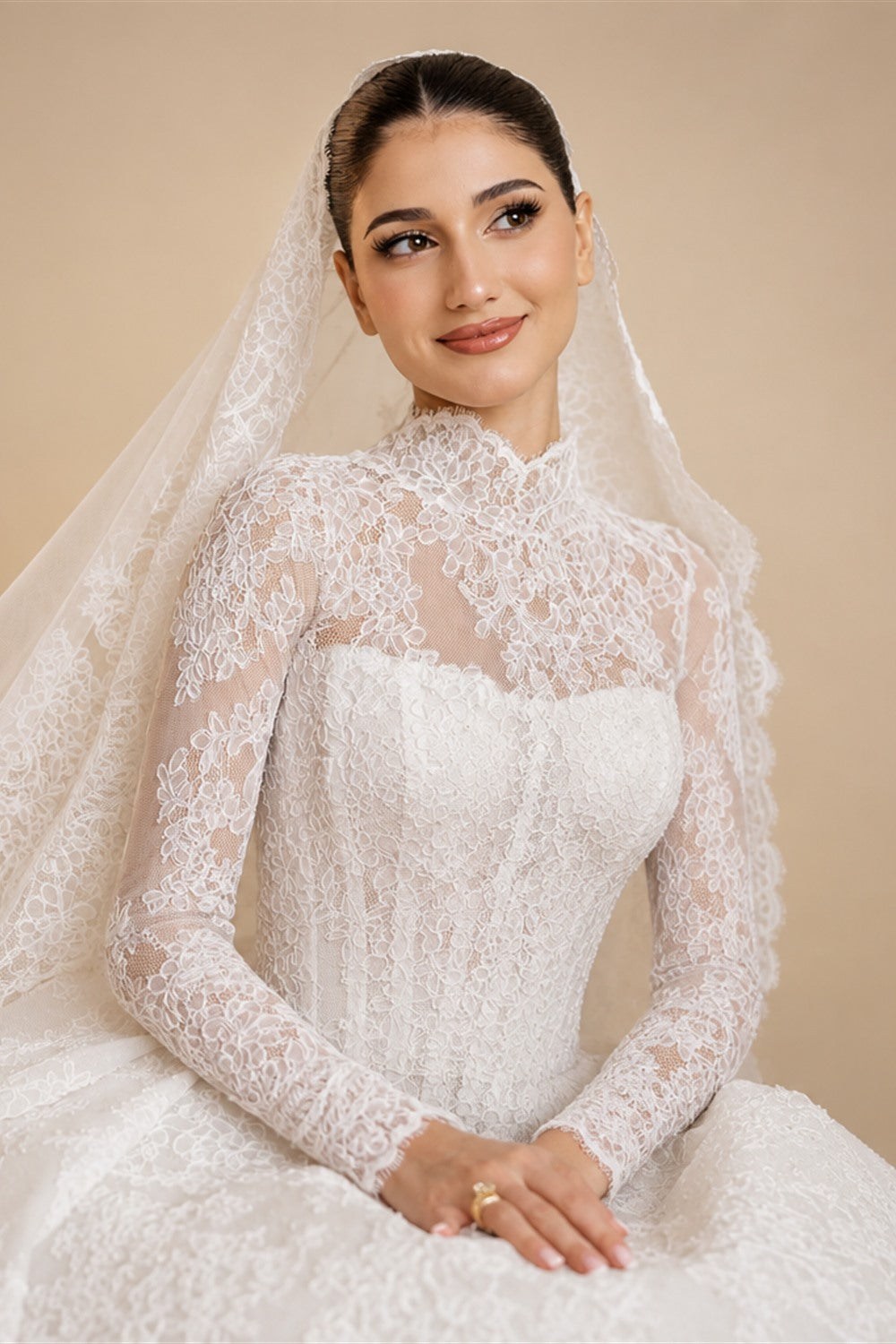 Luxury High Neck Lace Wedding Dress ZP182