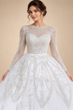 Luxury Beaded Long Sleeve Ball Gown Wedding Dress ZP184