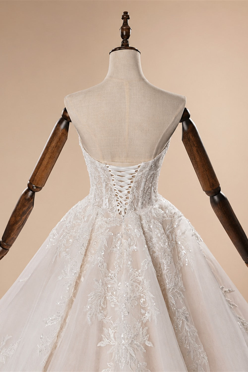 Elegant Ivory Strapless Corset Lace Tulle Bridal Gown Wedding Dress with Long Detachable Sleeves ZP067