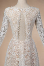 Glamorous White Long Sleeve Lace Wedding Dress with Removable Chiffon Overlay ZP058