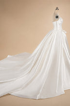Luxury White Satin Strapless Beaded Ball Gown Train Wedding Dress ZP152
