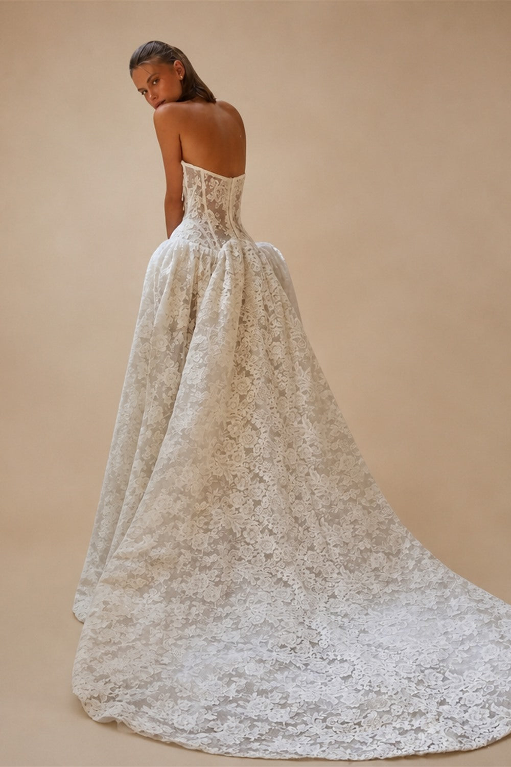 Bohemian Ivory Lace Strapless Ball Gown Wedding Dress ZP112