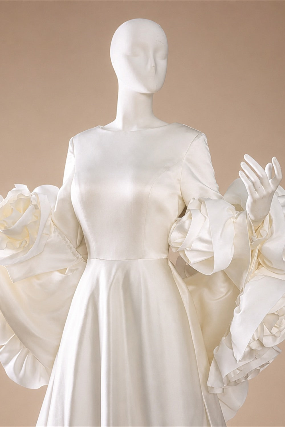 Ivory  Romantic A-Line Satin Wedding Dress 3D Rose Floral With Veil  ZP033