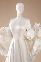 Ivory  Romantic A-Line Satin Wedding Dress 3D Rose Floral With Veil  ZP033