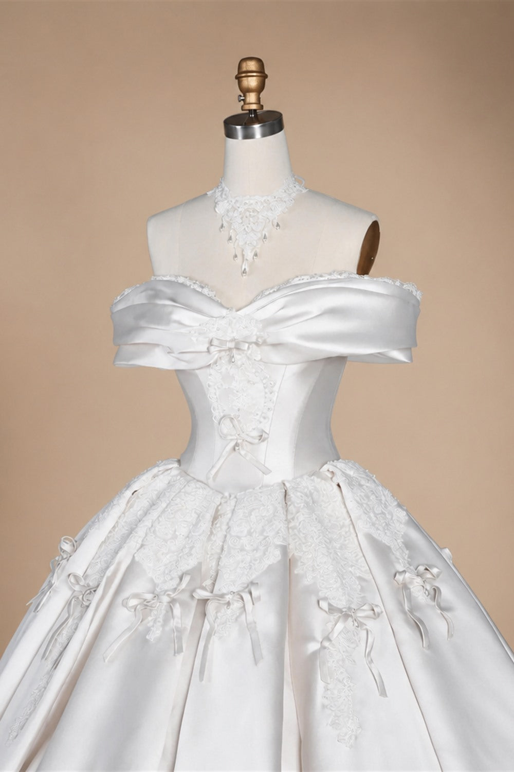 Off the Shoulder White Satin Ball Gown Flower Girl Dress with Long Cathedral Train ZP017