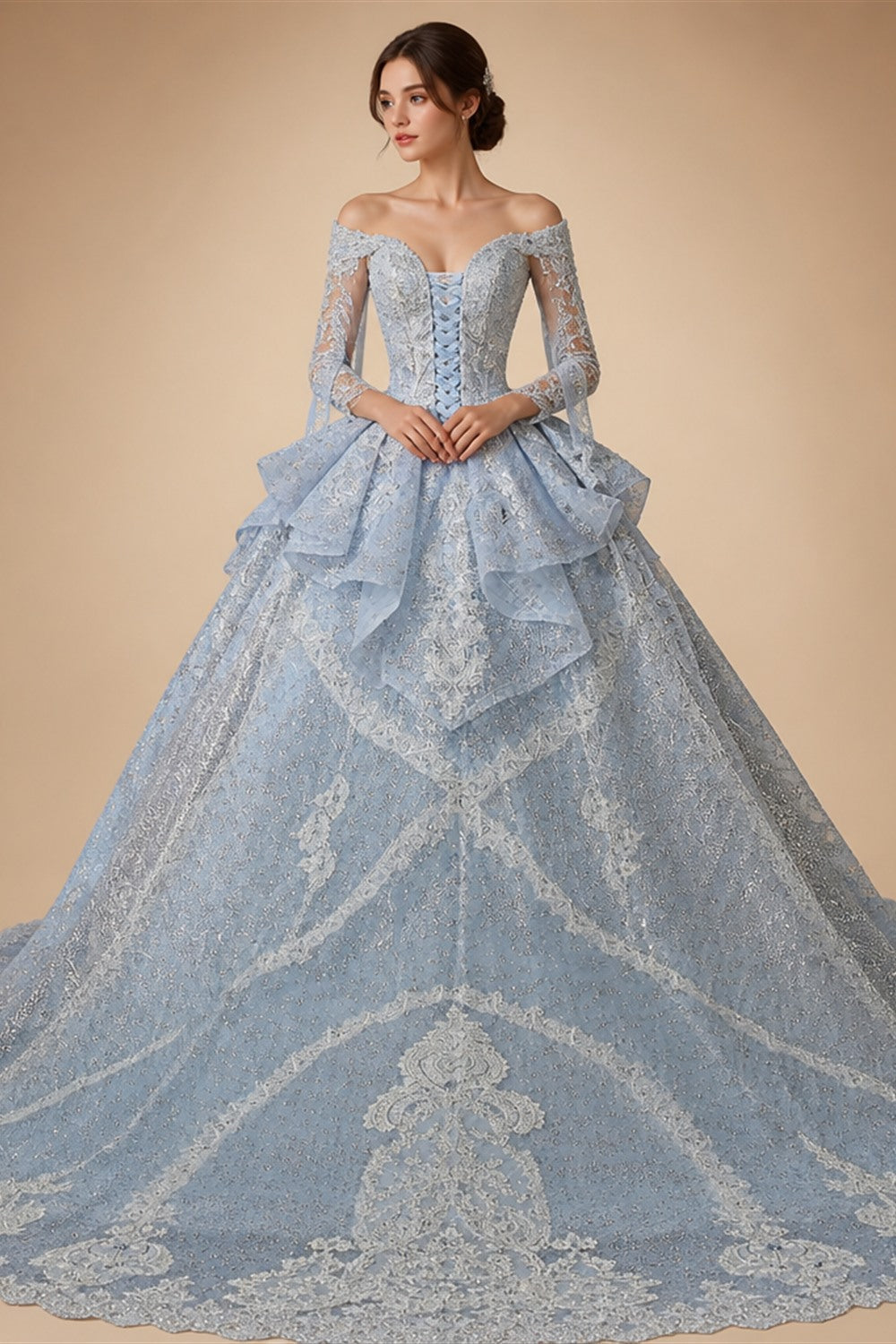 Luxury Blue Sequin Embroidery Ball Gown Wedding Dress ZP154
