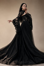 Black Luxury Gothic  Wedding Dress Sheer Lace Ball Gown  ZP029