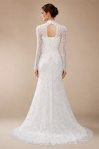 Elegant Printed Crystal Sheer Lace Mermaid Wedding Dress ZP169