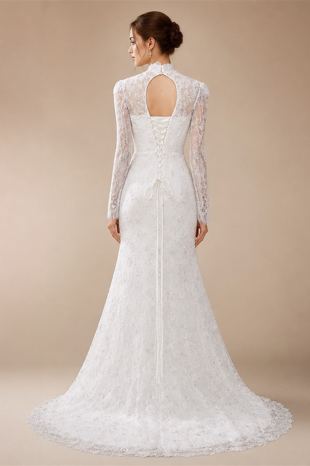 Elegant Printed Crystal Sheer Lace Mermaid Wedding Dress ZP169