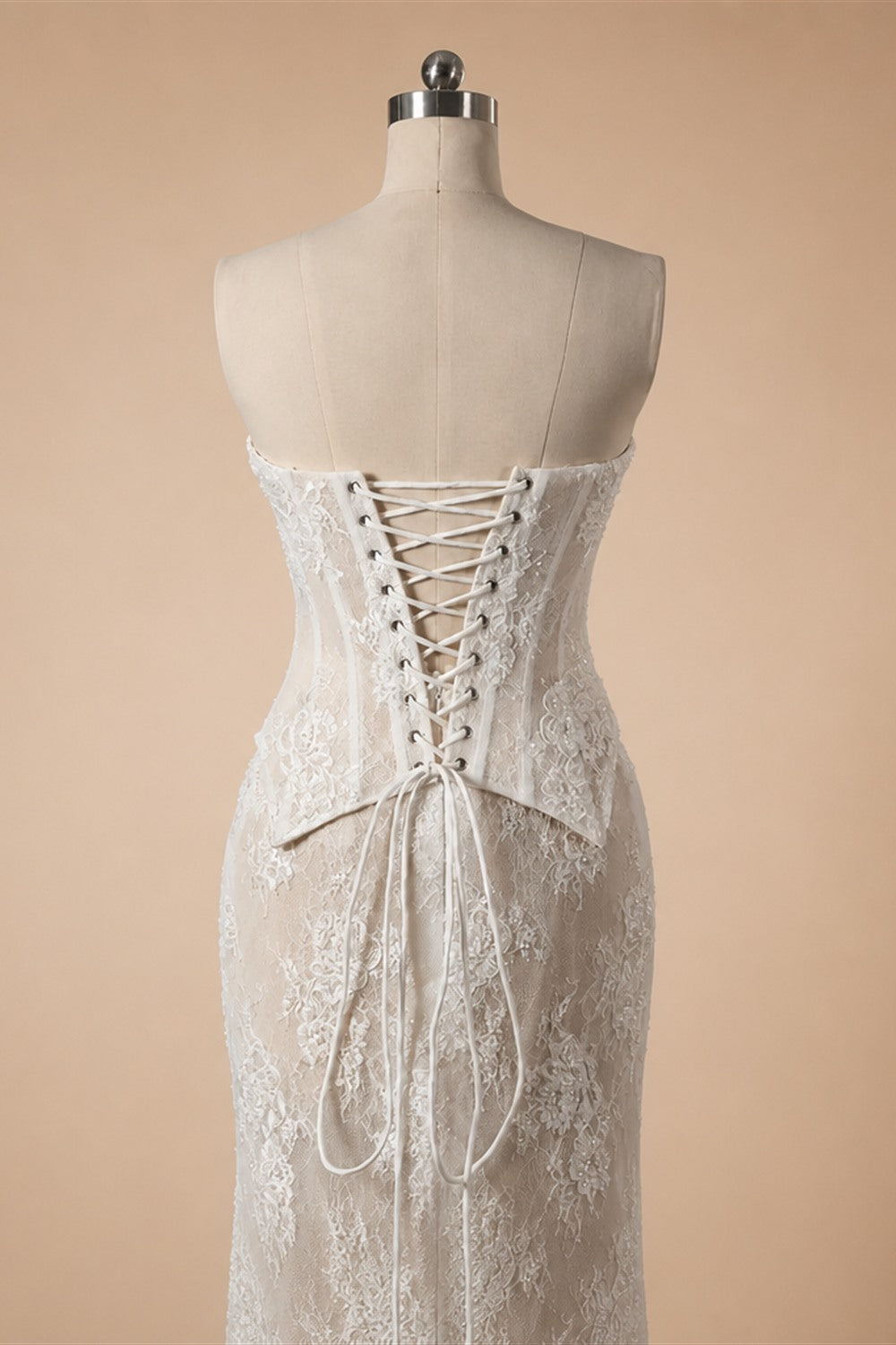 White Strapless Corset Lace Up Back Sheath Wedding Dress ZP006