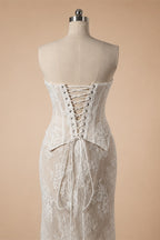 White Strapless Corset Lace Up Back Sheath Wedding Dress ZP006