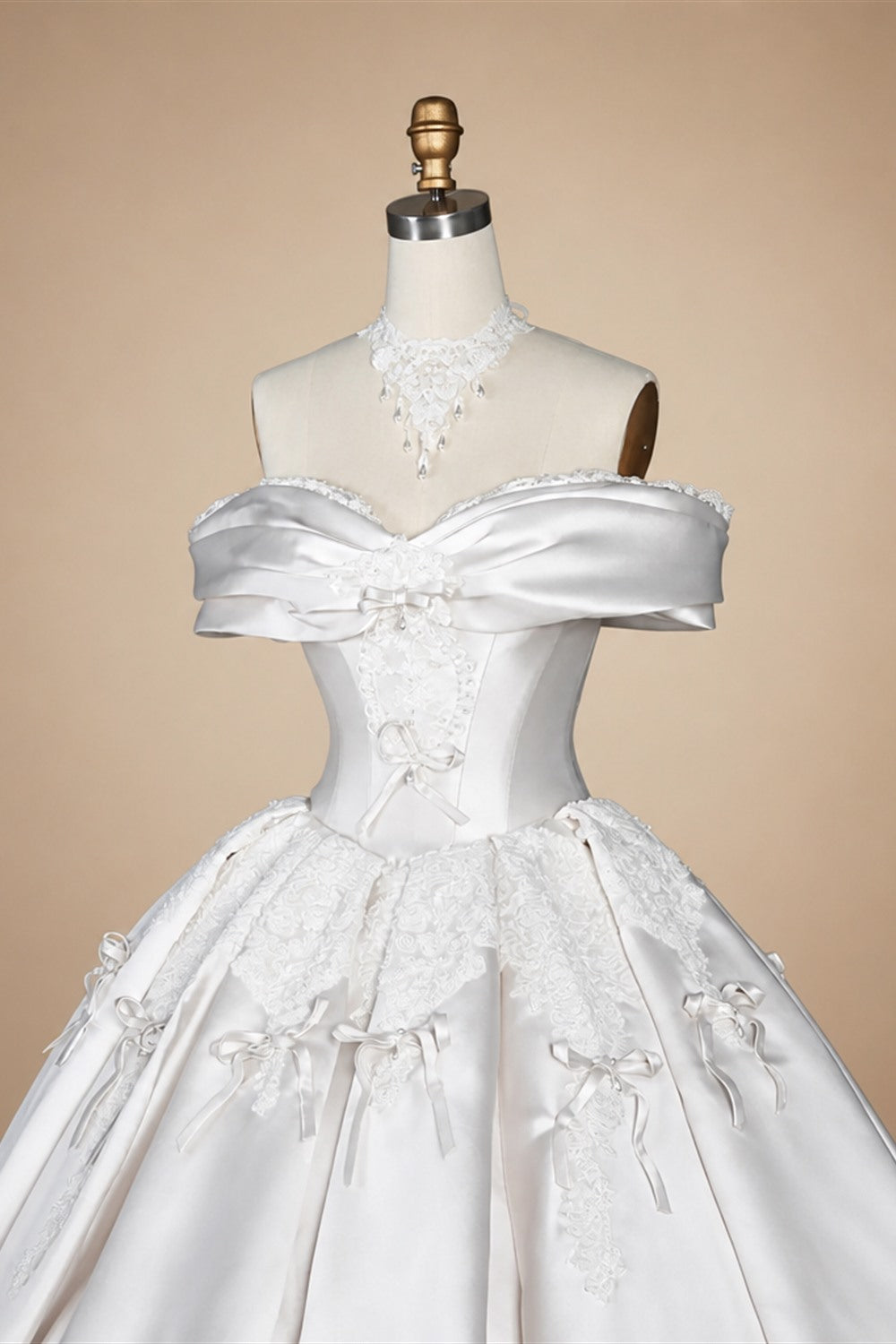 Off the Shoulder White Satin Ball Gown Flower Girl Dress with Long Cathedral Train ZP017