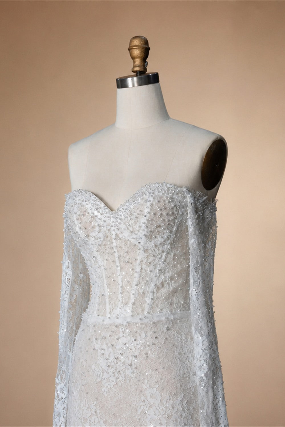 White Boho Romantic Lace Mermaid Wedding Dress Beaded Sequins With Lace Train ZP038