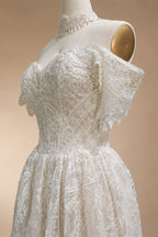 Off White Elegant Lace Pearl Embroidery Ball Gown Wedding Dress ZP168