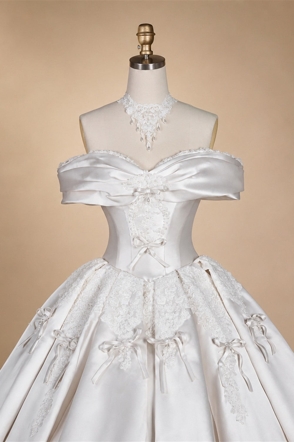 Off the Shoulder White Satin Ball Gown Flower Girl Dress with Long Cathedral Train ZP017