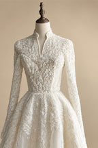 Luxury Sequin Pearl Long Sleeve Ball Gown Wedding Dress ZP186