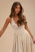 Luxury Spaghetti Strap V-Neck Lace Satin A-Line Wedding Dress with Veil ZP040