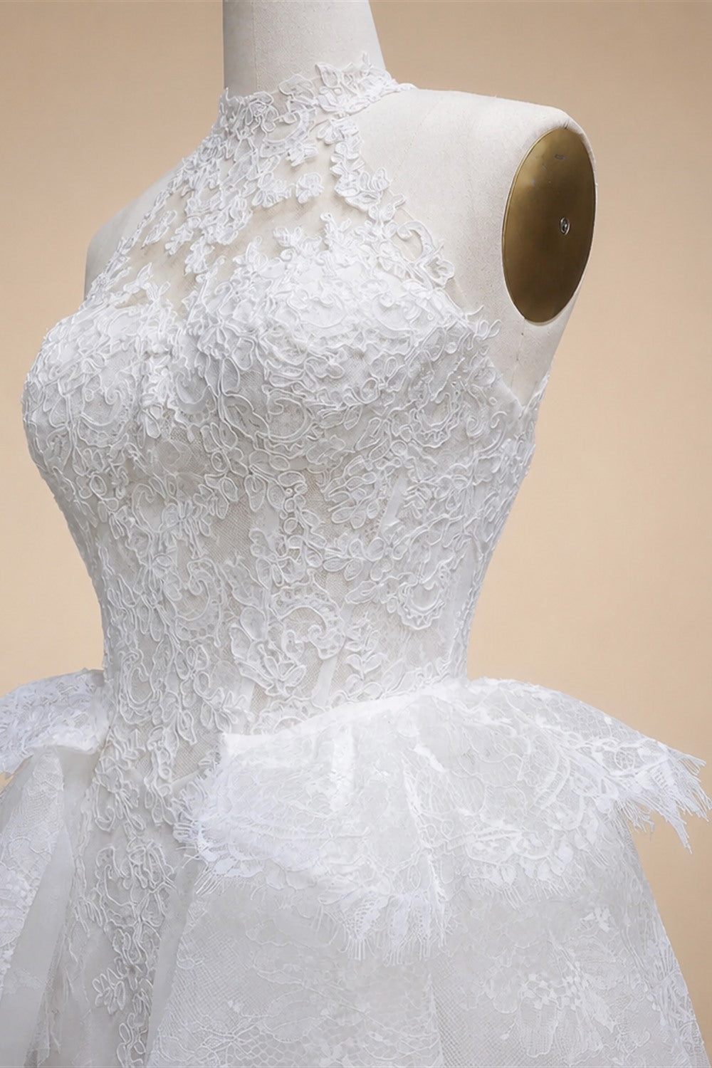 Luxury White A-Line Wedding Dress with Lace Embroidery and Overskirt ZP167