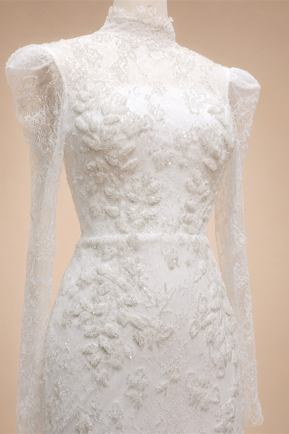 Elegant Printed Crystal Sheer Lace Mermaid Wedding Dress ZP169