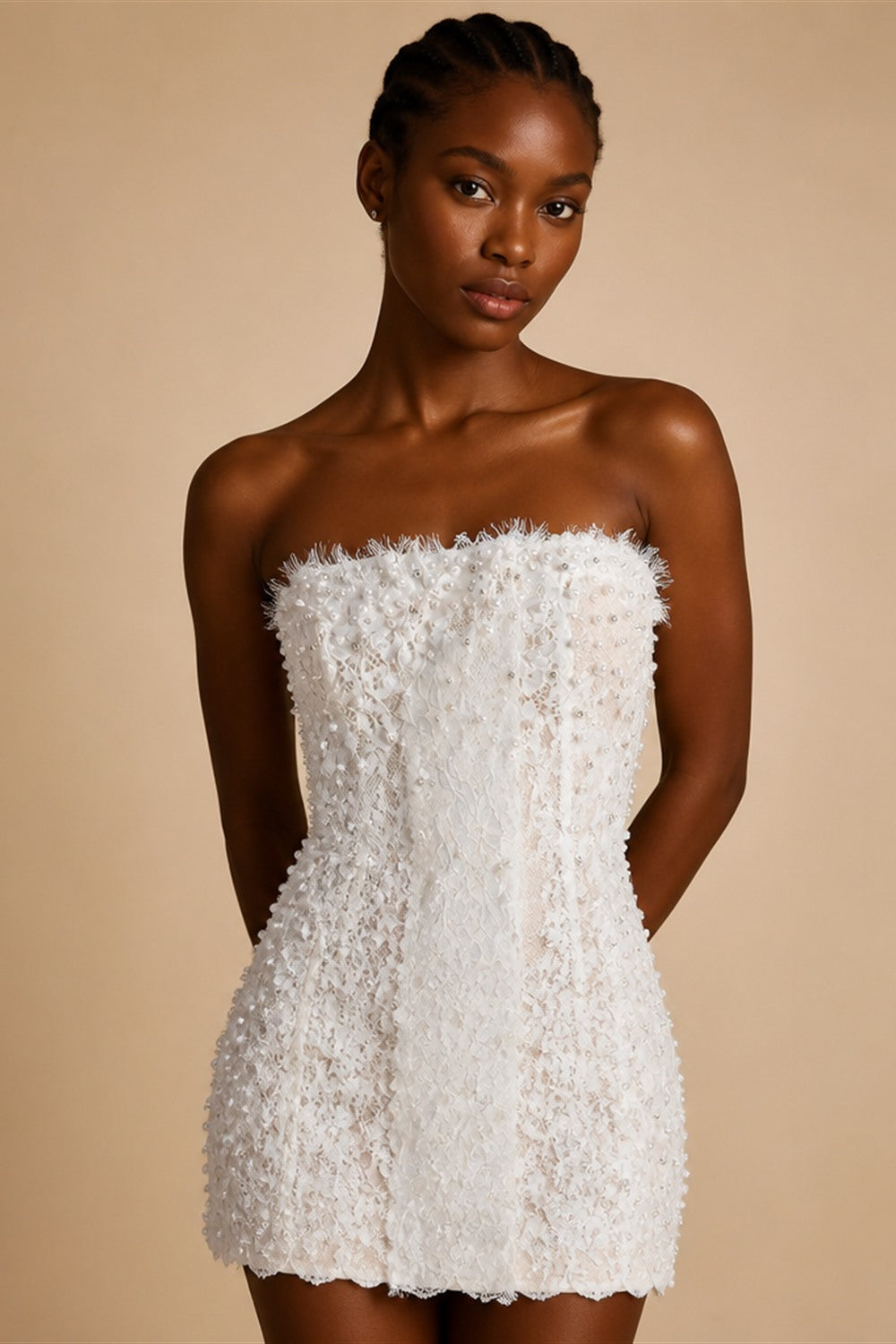 White Boho Romantic Lace Mermaid Wedding Dress Beaded Sequins With Lace Train ZP038