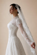 Romantic White Lace Long Sleeve A-Line Wedding Dress with Veil ZP109