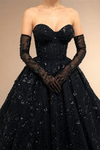 Black Luxury Gothic Sequin Ballgown Tulle Wedding Dress  ZP030