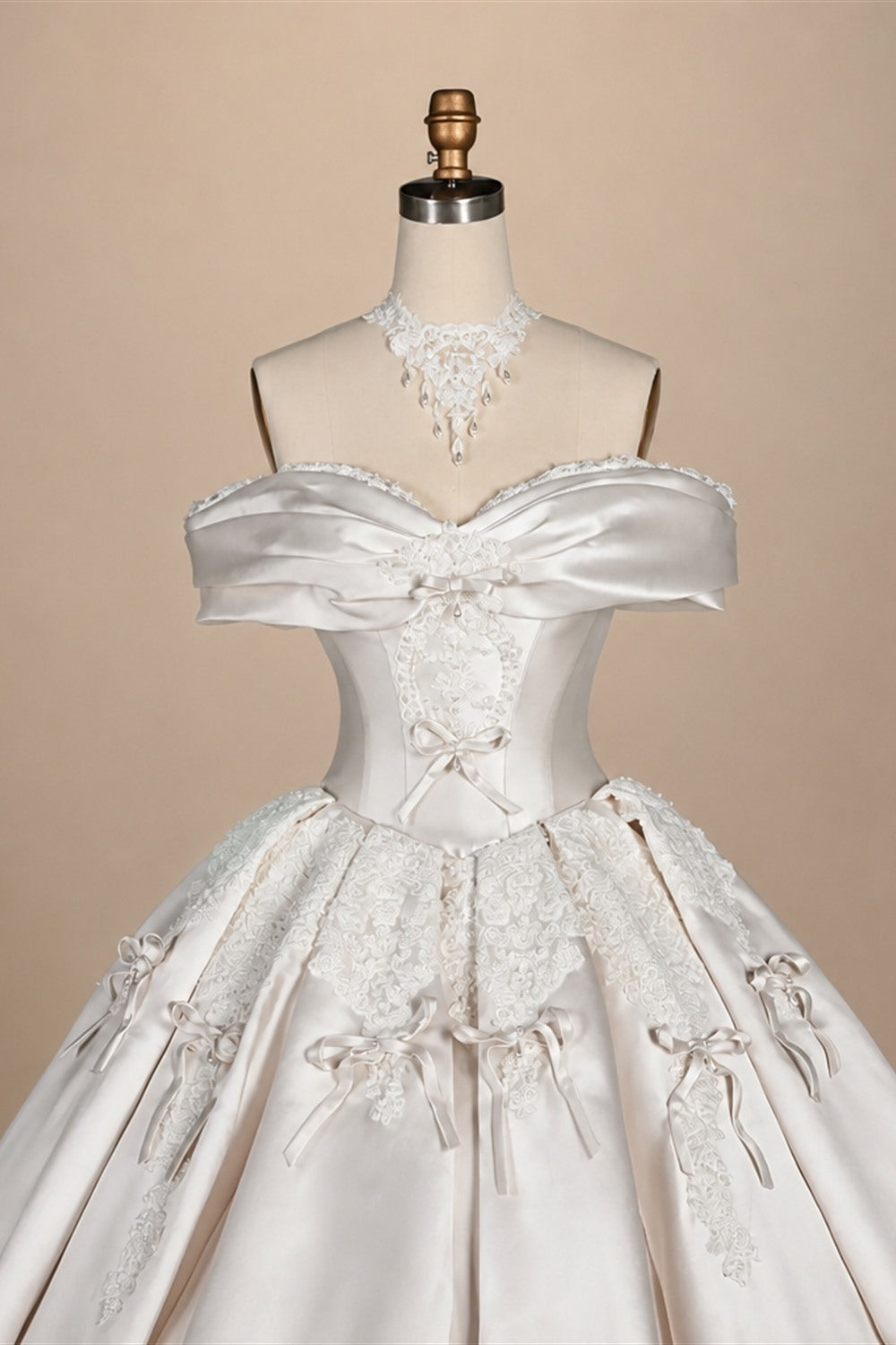 Off the Shoulder White Satin Ball Gown Flower Girl Dress with Long Cathedral Train ZP017