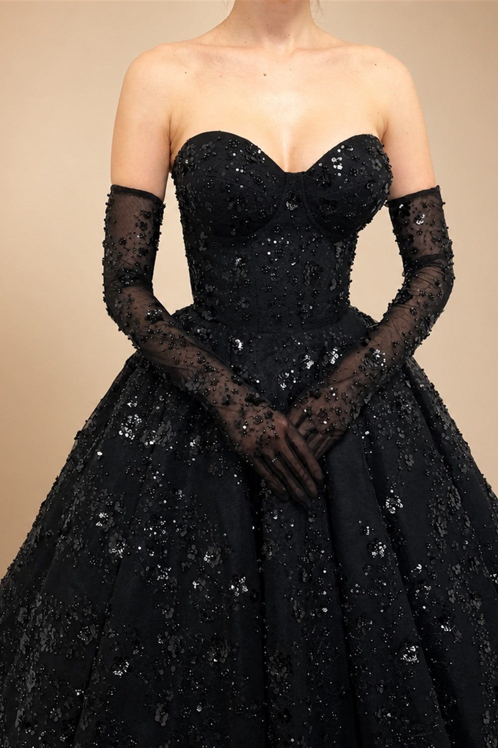 Black Luxury Gothic Sequin Ballgown Tulle Wedding Dress  ZP030