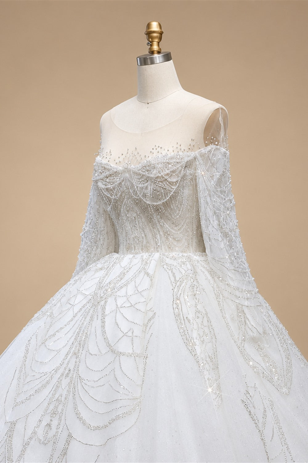 Luxury Beaded Long Sleeve Ball Gown Wedding Dress ZP184