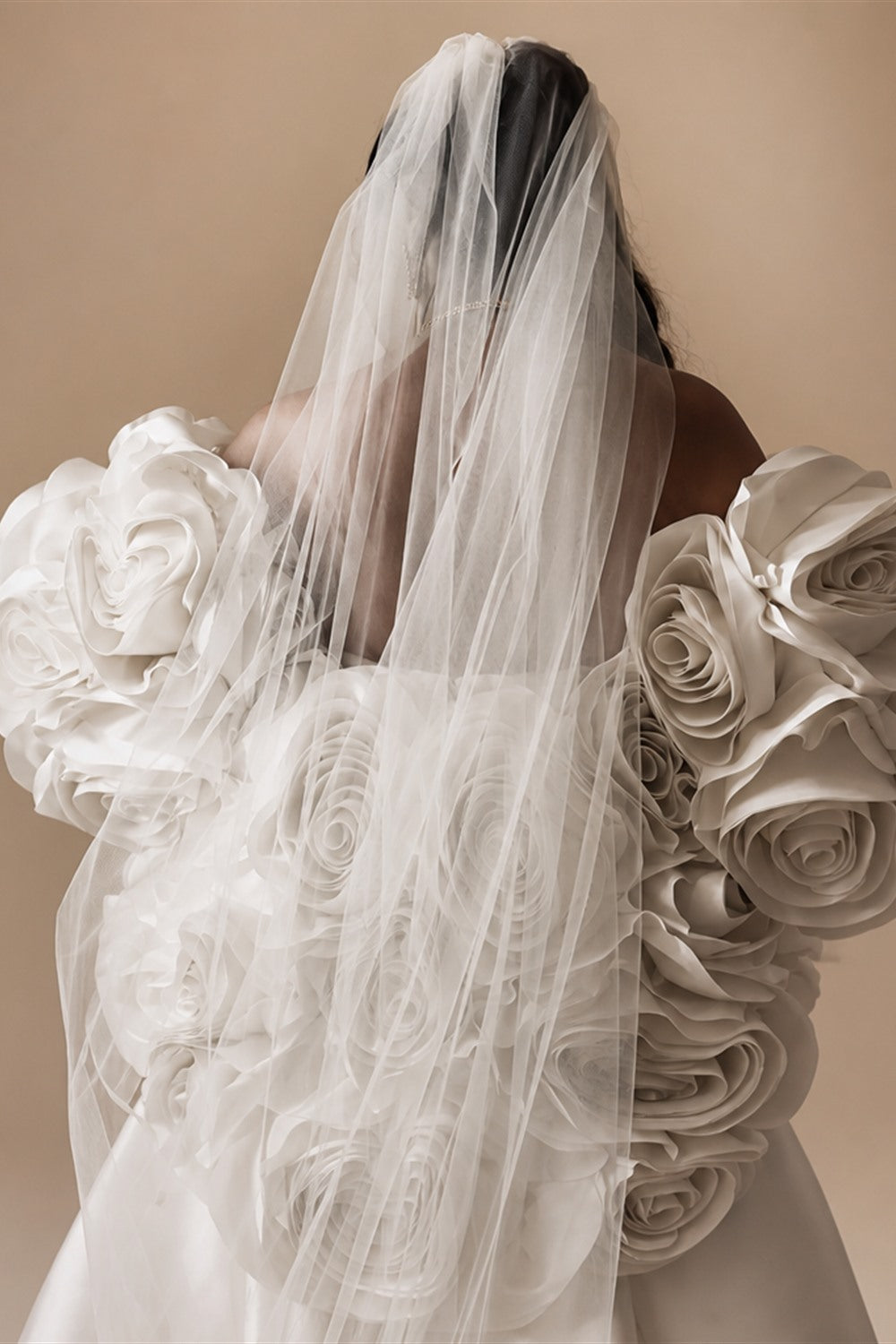Ivory  Satin Mermaid Wedding Dress 3D Giant Rose Floral With Veil  ZP034