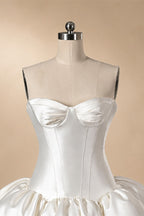 Classic White Satin Strapless Ball Gown Wedding Dress with Veil ZP114