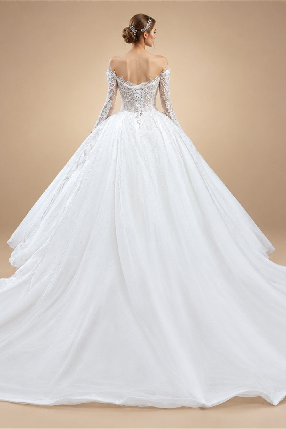 Luxury Beaded Long Sleeve Ball Gown Wedding Dress ZP184