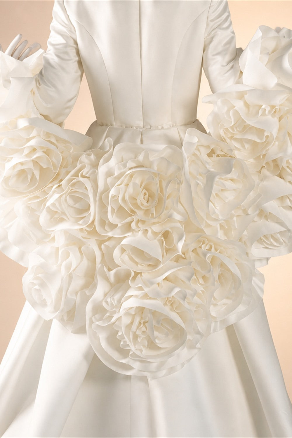 Ivory  Romantic A-Line Satin Wedding Dress 3D Rose Floral With Veil  ZP033