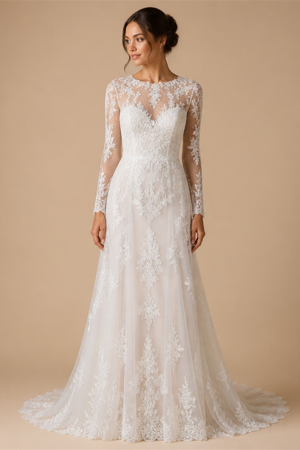 Off White  Lace Stunning Feminine Mermaid Wedding Dress Train  ZP036