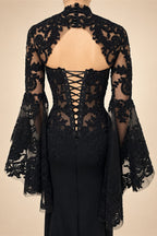 Black Luxury Gothic  Wedding Dress Sheer Lace Mermaid  ZP200