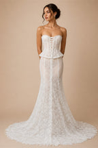 White Nude  Mermaid Wedding Dress Beaded Chain Detailing With Lace Train  ZP039