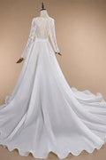 Glamorous White Long Sleeve Lace Wedding Dress with Removable Chiffon Overlay ZP058