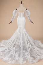 Glamorous White Sweetheart Neckline Mermaid Wedding Dress with Detachable Tulle Sleeves ZP056