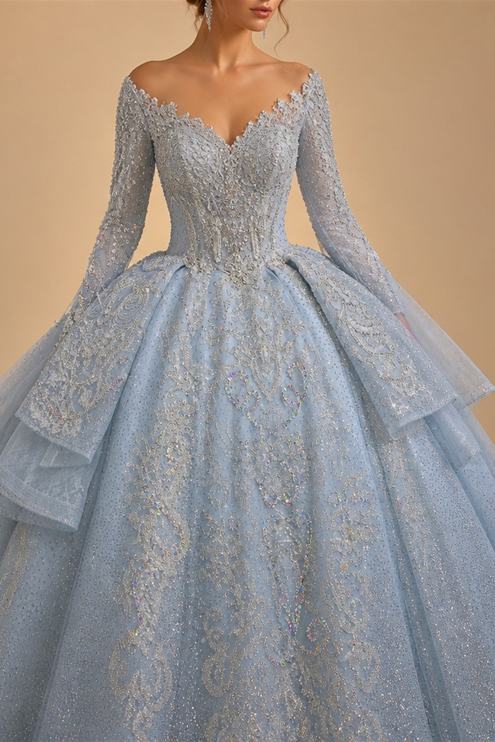 Luxury Blue Sequin Embroidery Ball Gown Wedding Dress ZP154