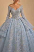 Luxury Blue Sequin Embroidery Ball Gown Wedding Dress ZP154
