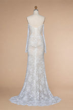 White Boho Romantic Lace Mermaid Wedding Dress Beaded Sequins With Lace Train ZP038