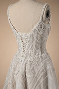 Luxury Ivory Beaded Lace Short Wedding Dress with Lace-Up Corset Back ZP059