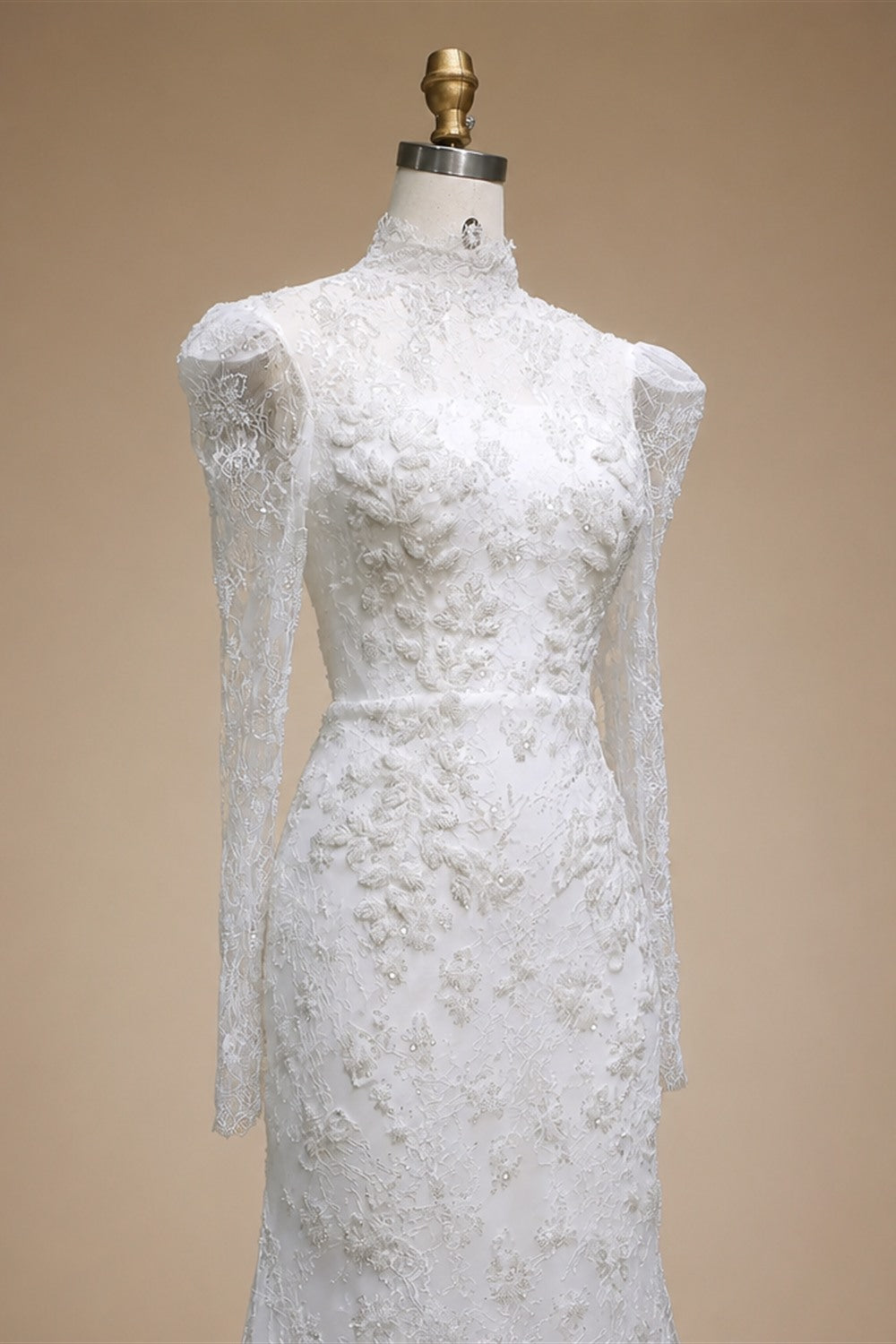Elegant Printed Crystal Sheer Lace Mermaid Wedding Dress ZP169