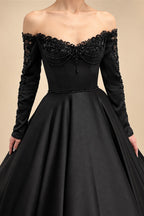 Black Luxury Gothic Wedding Dress Heavy Beading Lace Ball Gown ZP198