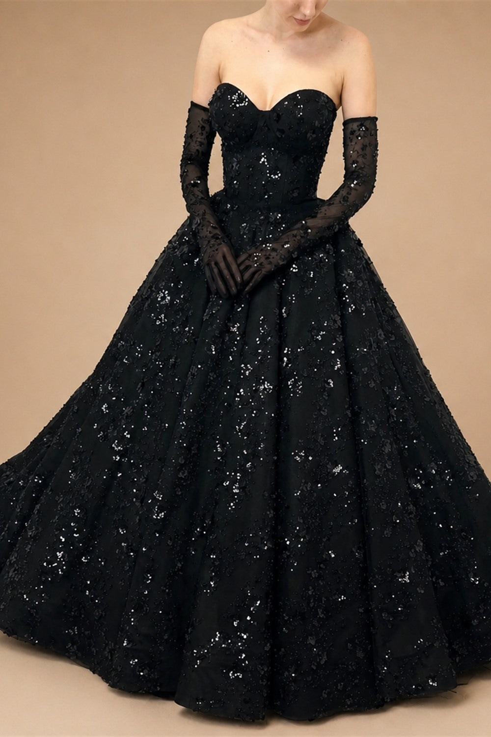 Black Luxury Gothic Sequin Ballgown Tulle Wedding Dress  ZP030