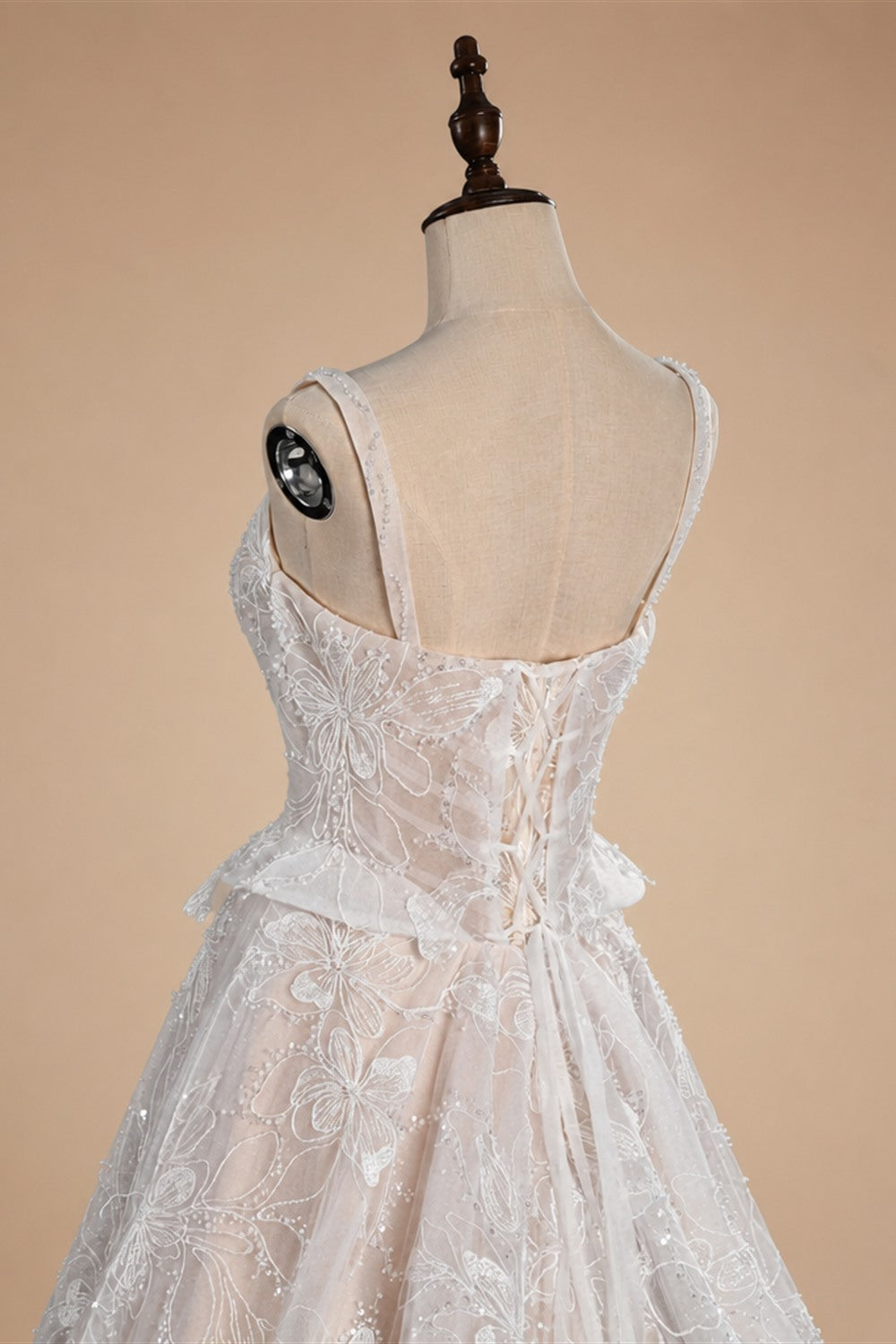 Luxury Ivory Square Neck Corset Lace Tulle A-Line Wedding Dress with Train ZP064