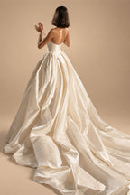 Luxury Sweetheart Satin Ball Gown Wedding Dress with Overskirt ZP185